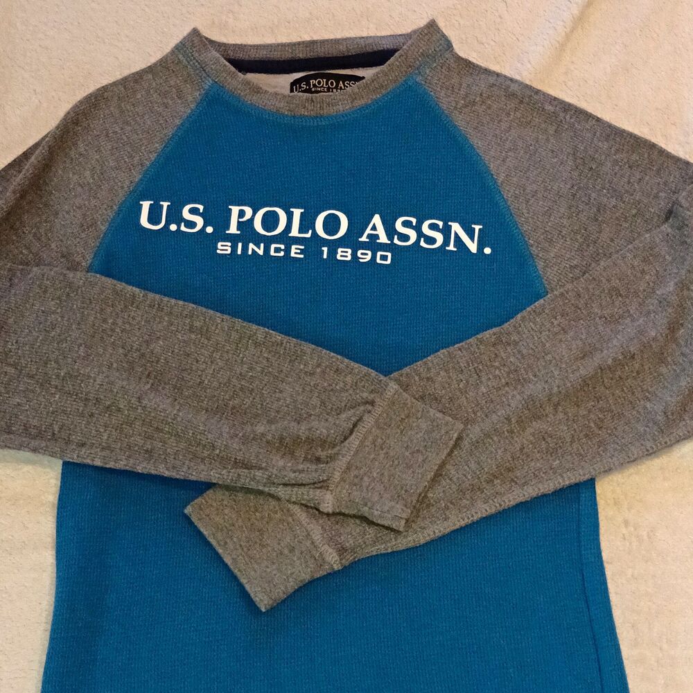 US Polo Assn Men S Blue Gray Colorblock Cotton Crewneck Tee Small